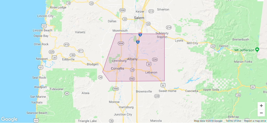 Lyft Corvallis Area Coverage map