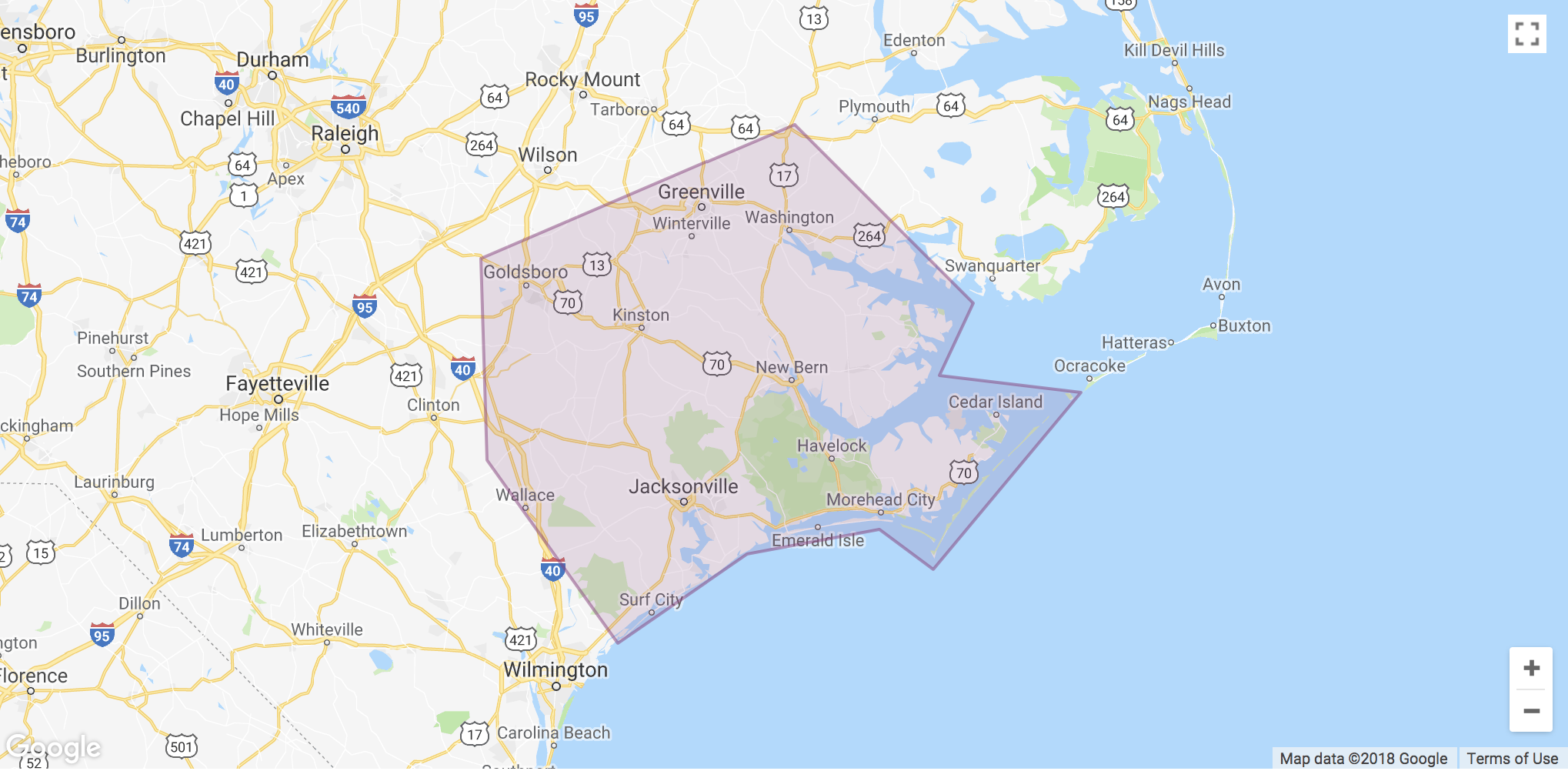 Lyft Jacksonville Area Coverage map