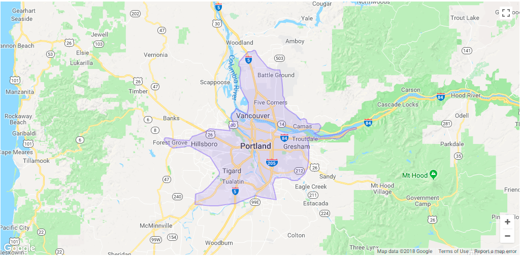 Lyft Portland Area Coverage map