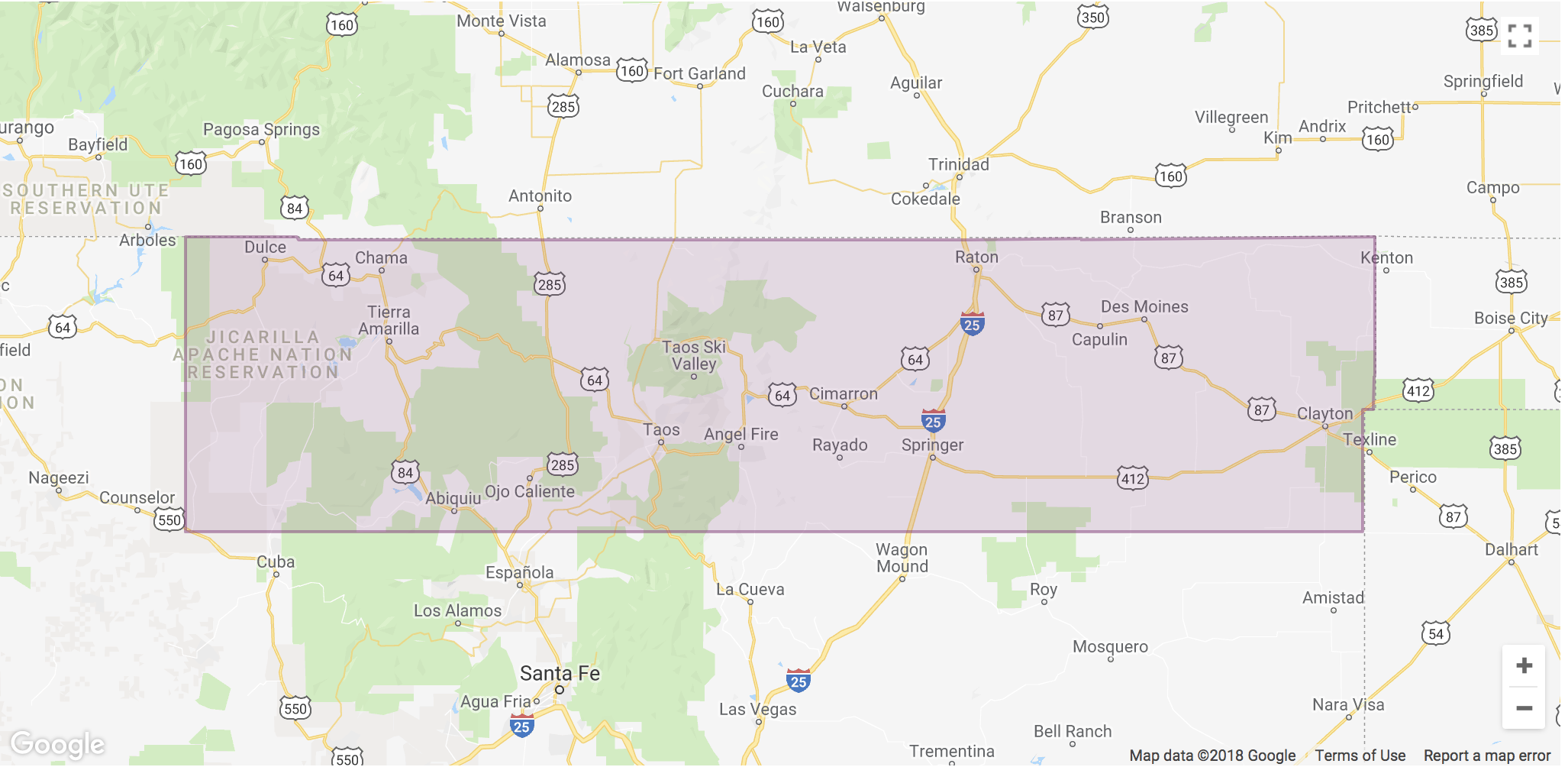 Lyft Taos Area Coverage map