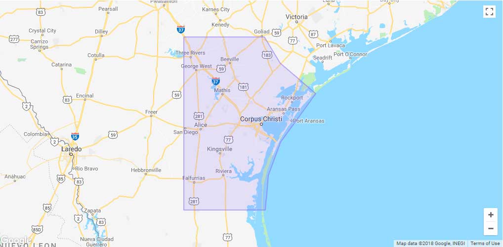 Lyft Corpus Christi and Rockport Coverage map